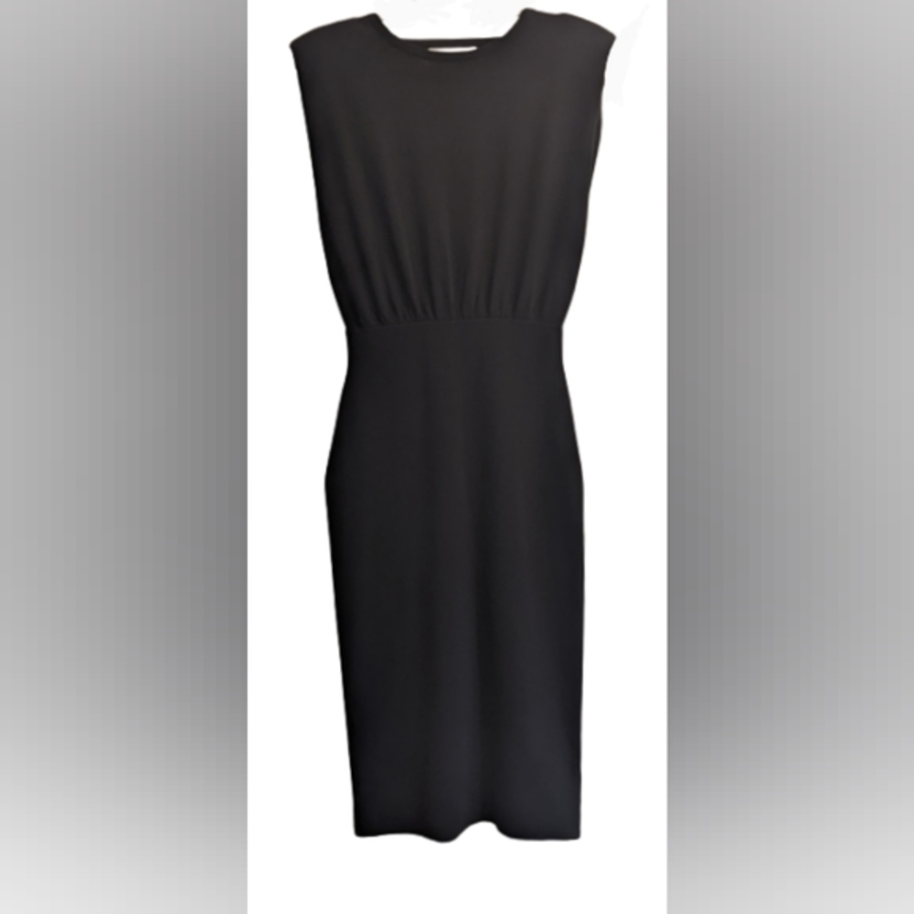NWOT Halogen black sleeveless light shoulder pads v neck wrap front ribbed knit
